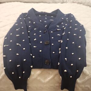 LOFT Navy Sweater with Cream Accents